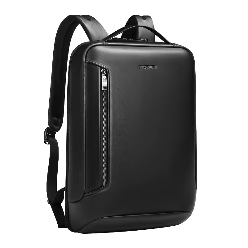 Rucsac laptop 15.6" business ingust, cu port de incarcare USB si detalii din piele ecologica, GETICS, 30x13x42 cm, Negru