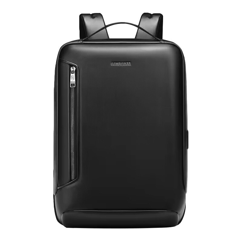 Rucsac laptop 15.6" business ingust, cu port de incarcare USB si detalii din piele ecologica, GETICS, 30x13x42 cm, Negru
