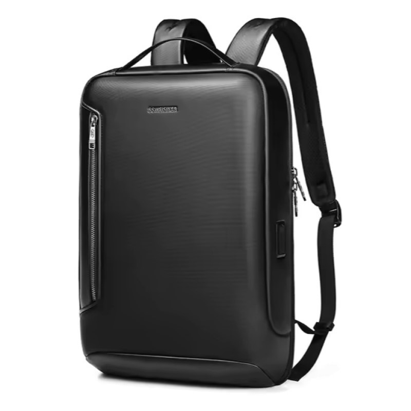 Rucsac laptop 15.6" business ingust, cu port de incarcare USB si detalii din piele ecologica, GETICS, 30x13x42 cm, Negru
