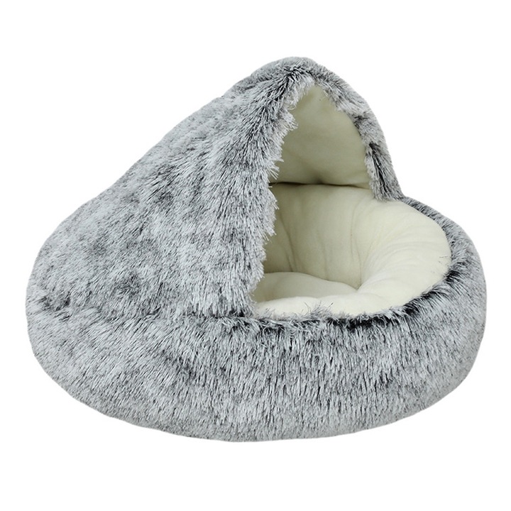 Macska-/kutyaágy QttvbTna, plusz anyagú, vízálló, csúszásmentes, szürke/bézs