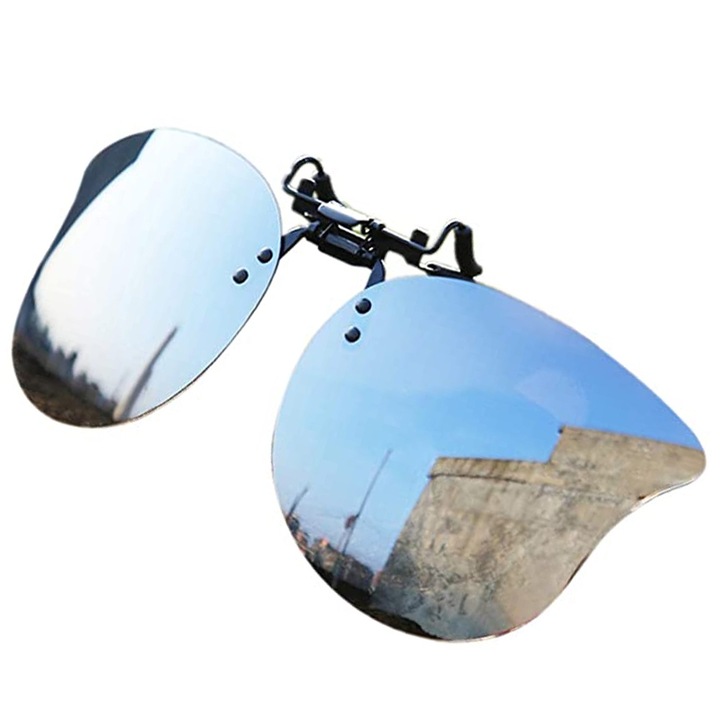 Lentile pentru ochelari de soare tip clip-on, Rasina, Polarizat, Protectie UV400, 61x55mm, Negru