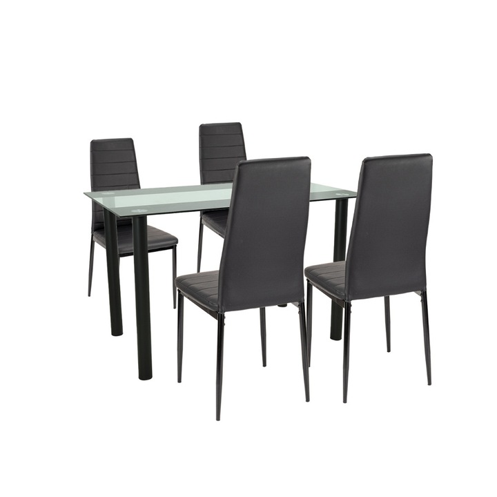 Leziter Mezza 4+1 étkező garnitúra 4 szék 1 asztal fekete-fekete