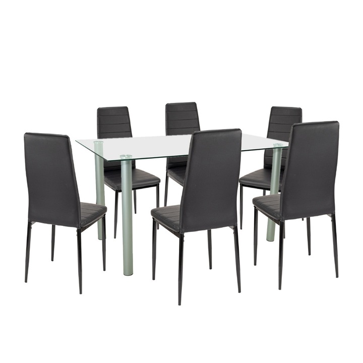 Set masa si scaune Leziter Verna 6+1 set de sufragerie 6 scaune 1 masa negru-negru