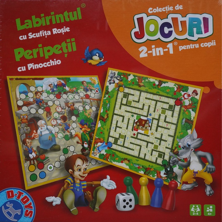 2 az 1-ben interaktív játék, Piroska labirintus, Pinocchio's Adventures, D-Toys, 4 év felett, 2-4 fő