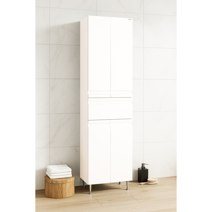 Dulap baie tip coloana BadenMob, seria 786, cu 4 usi, 1 sertar, MDF, 180x50x32cm, Alb
