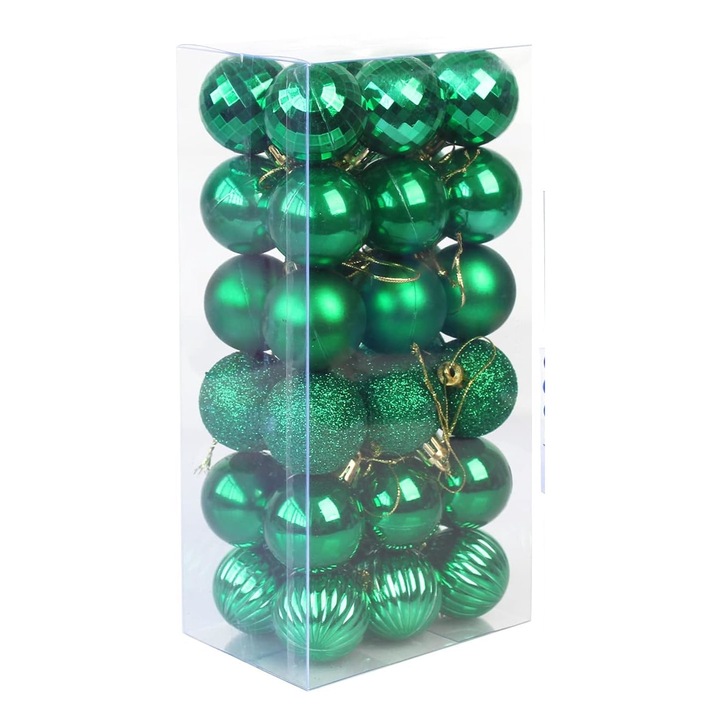 Set 36 globuri de Craciun, plastic rezistent, verde