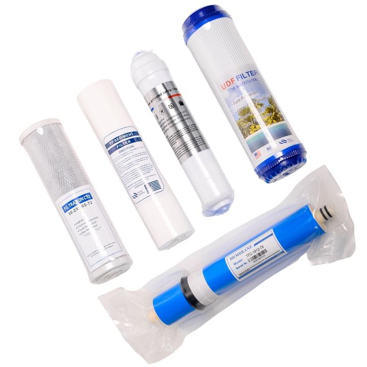 Set 5 filtre de schimb Filtrex RO-02-50G pentru sistem profesional de osmoza inversa cu 5 niveluri si pompa de 0.0001 microni