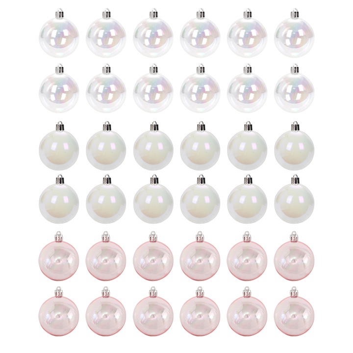 Set 36 globuri de Craciun, plastic durabil, multicolor, 3cm/4cm