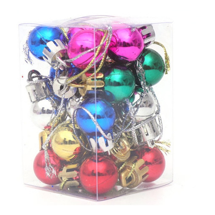 Set 24 Globuri de Craciun, Shatterproof, multicolor, 2cm