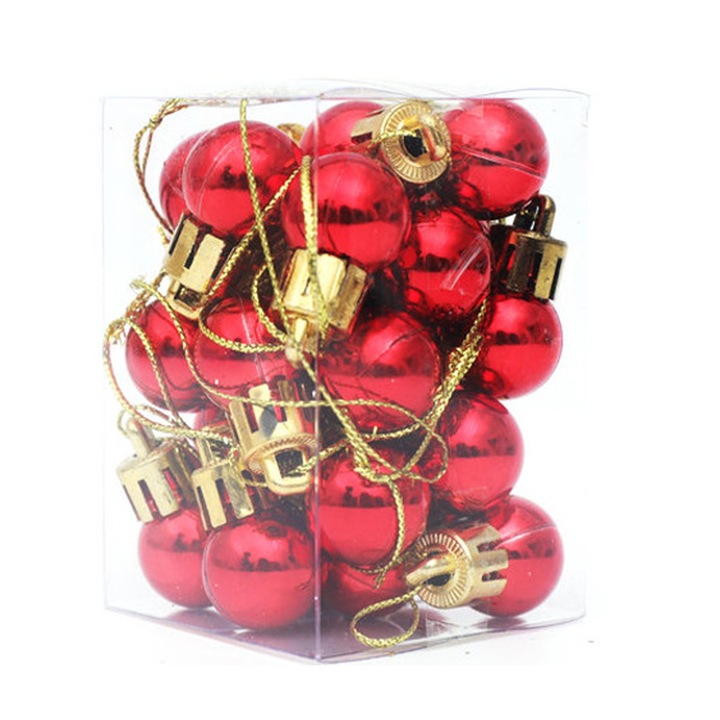 Set 24 Globuri Craciun, Plastic, 2 cm, Rosu