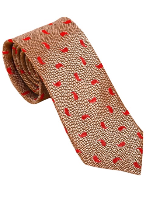 Cravata poliester, DUK, Imprimeu Geometric, 7.7 x 150 cm, DK40069- 77, Bej