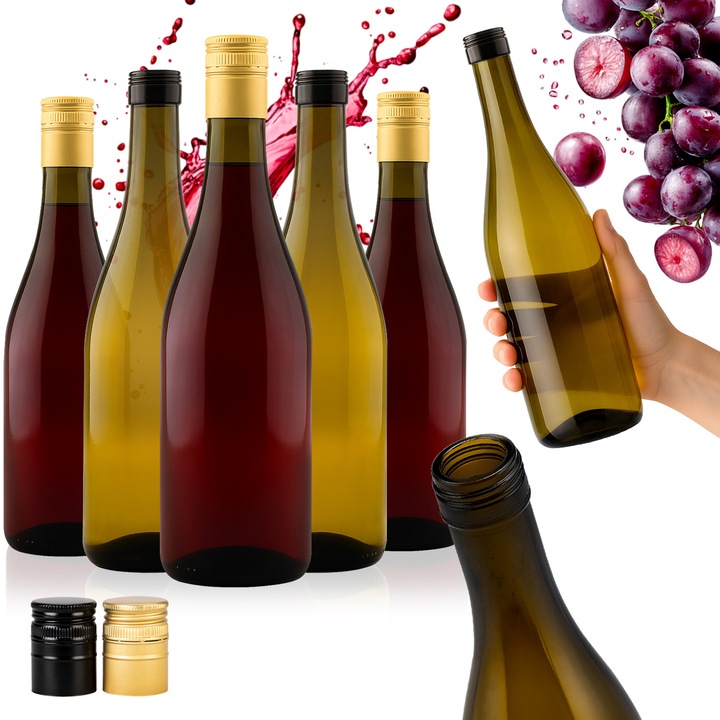 Set Sticla Burgunda 750 ml, Superbutelki, Sticla, Productie De Inalta Calitate, Ideal Pentru Vin, Lichioruri, Alcool, Usor De Curatat, Durabil, 750 ml, 30 x 8.3 cm
