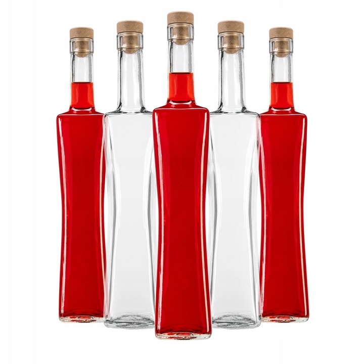 Set De Sticle De Sticla, Superbutelki, Quadra, 500 ml, Pentru Lichioruri, Pentru Cadouri, Pentru Nunti, Cu Dopuri De Pluta, Elegante, 30 x 5 cm, Transparente, 5 Buc