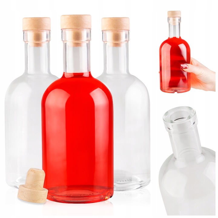 Set Sticle Cu Dopuri, Superbutelki, Tadek, Pentru Depozitarea Vinului De Casa, Rezistente si Durabile, De Inalta Calitate, Etanse, 500 ml, 19.3 x 8 cm, 470 g, 5 Buc