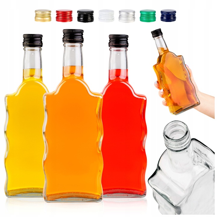 Sticla Decorativa, Superbutelki, Fala, 500 ml, Forma Unica Ondulata, Sticla De Inalta Calitate, Pentru Lichioruri, Lichioruri, Bimber, Sucuri, Alcooluri, Inaltime 23.5 cm, Latime 8.6 cm, Greutate 395 G, 5 Buc