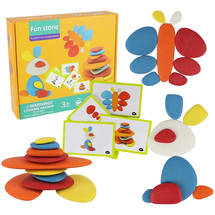 Set de pietre curcubeu pentru stimularea imaginatiei copiilor, SALLMA®