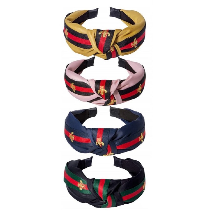 Set 4 Bentite Elastice, Satin si Paie, Multicolor, pentru Femei