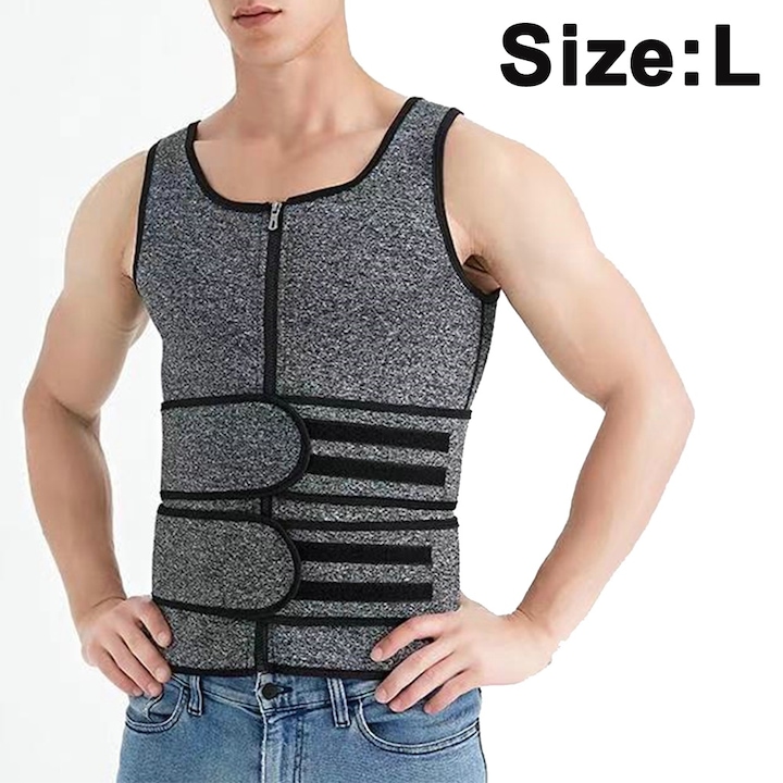 Vesta Sauna Neopren, Efect de Slabire, Dubla Inchidere, Negru/Gri, L