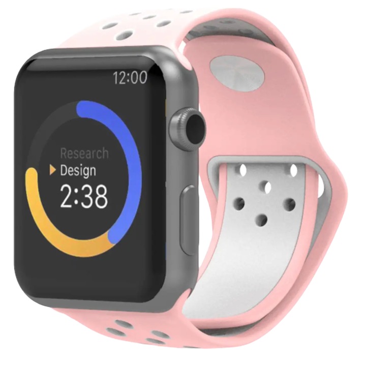Techancy perforált szilikon szíj kompatibilis Apple Watch 1, 2, 3, 4, 5, 6, 7, 8, 9, Ultra, SE, állítható, puha szilikon, kijelző 42-44 mm, rózsaszín / fehér