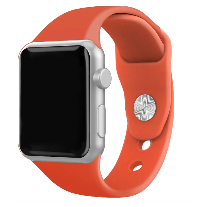Apple Watch 1, 2, 3, 4, 5, 6, 7, 8, 9, Ultra, SE, állítható, sport, puha szilikon, kijelző 42-44 mm, narancssárga szilikon Techancy szíj