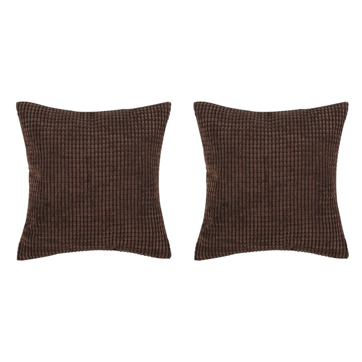 Set 2 huse pentru perne decorative, catifea reiata, 50x50cm, maro