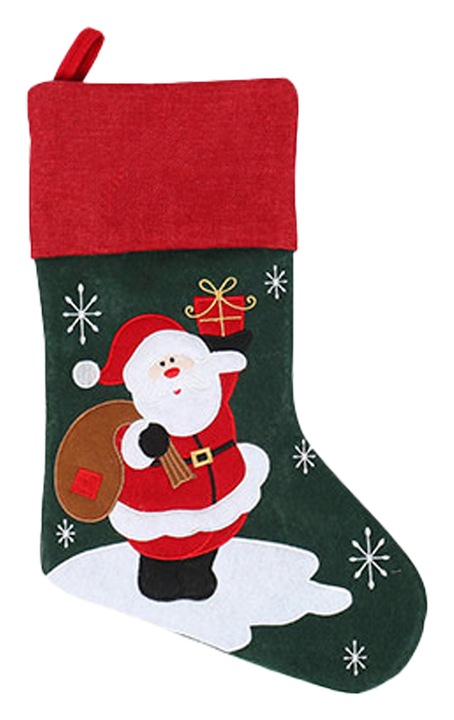 Ciorap de Craciun, Mos Craciun, poliester, rosu cu verde inchis, 27x44cm, Set decorativ