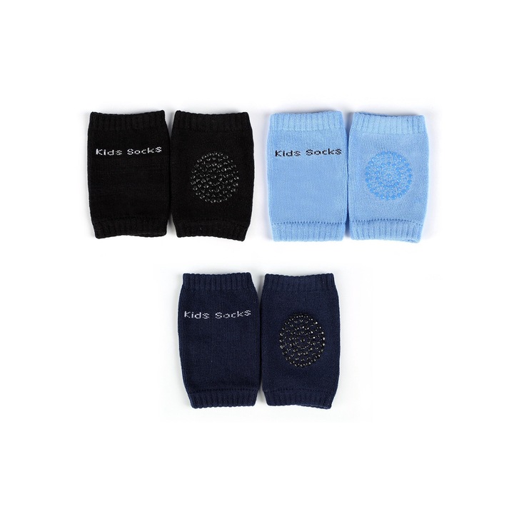 Set 3 perechi genunchiere antiderapante pentru bebelusi, bumbac, multicolor, 8x11cm