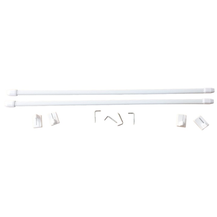Set 2 Bare Perdeluta Extensibile Albe 80–140 cm – Bare Vitraj ECO, Kit Complet cu 4 Suporturi Autoadezive Incluse