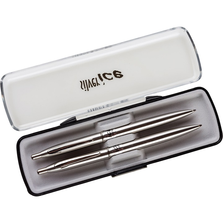 Комплект Centrum: Химикалка Silver Ice, 0,7 мм + Механичен молив, 0,5 мм, Сребрист