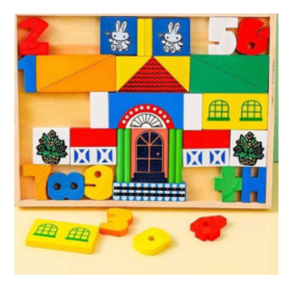 Set de construit 43 cuburi si cifre, din lemn - eMAG.ro