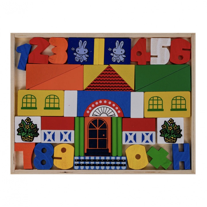 Set de construit 43 cuburi si cifre, din lemn - eMAG.ro