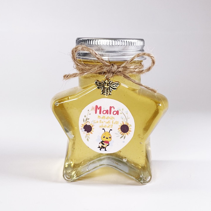 Marturie cu miere Bee a Star, botez sau nunta, borcanel cu miere de salcam, 100g