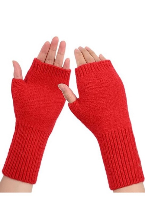 Manusi rosu fara degete tricotate, marime universala, QICEDER