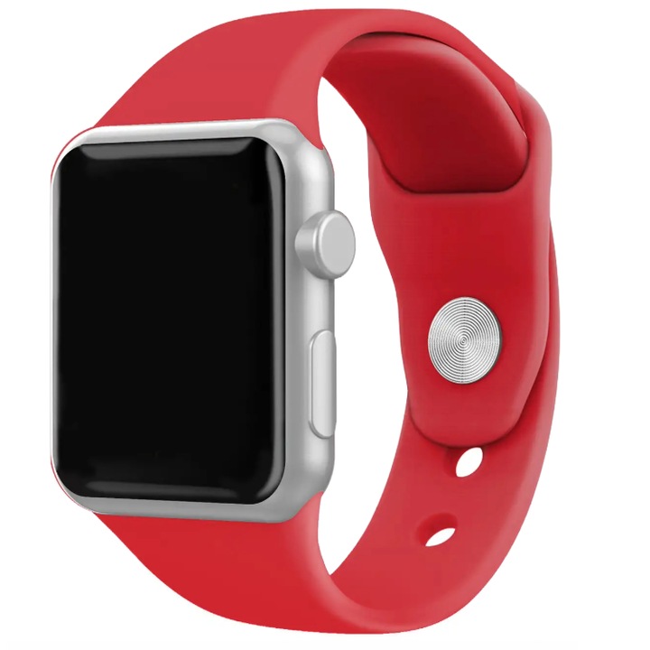 Apple Watch 1, 2, 3, 4, 5, 6, 7, 8, 9, Ultra, SE, állítható, sport, puha szilikon, 42-44 mm-es kijelző, piros órával kompatibilis Silicon Techancy szíj