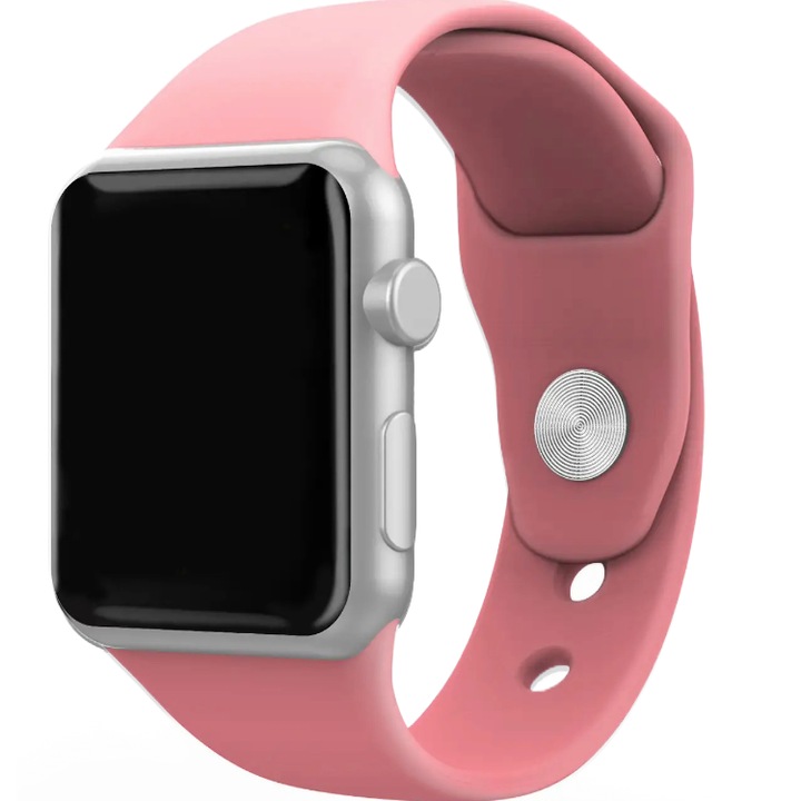 Techancy szilikon szíj kompatibilis Apple Watch 1, 2, 3, 4, 5, 6, 7, 8, 9, SE, állítható, sport, puha szilikon, kijelző 38-40 mm, rózsaszín