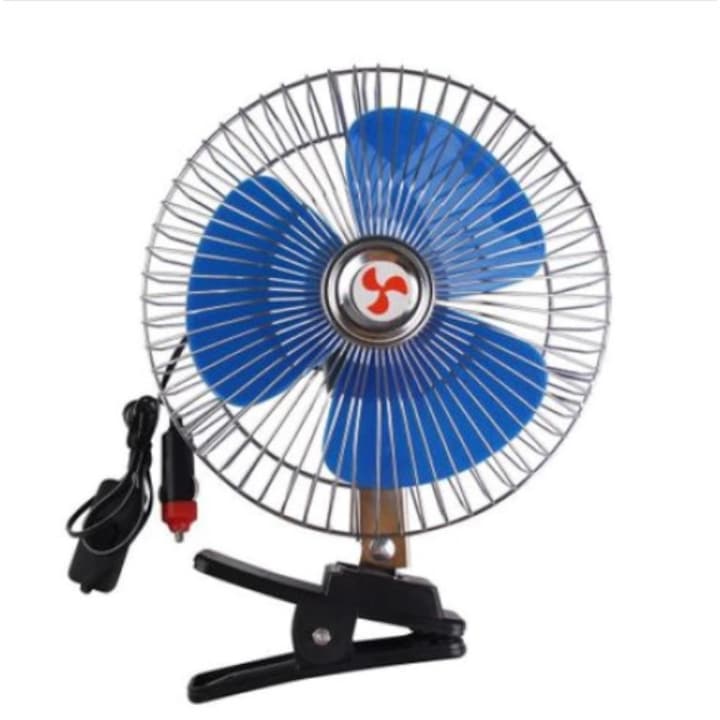 12V автомобилен вентилатор с метална опора за стартер, захранване за запалка, диаметър 20 см, син, UA
