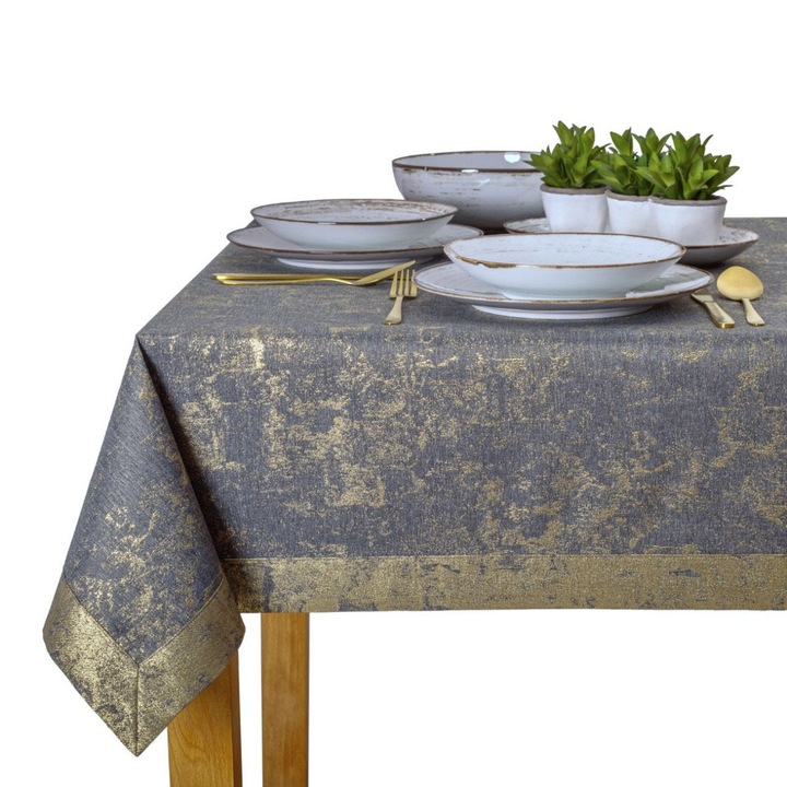 Fata de masa Textilia, teflonata, eleganta, gri-auriu, 160x300 cm