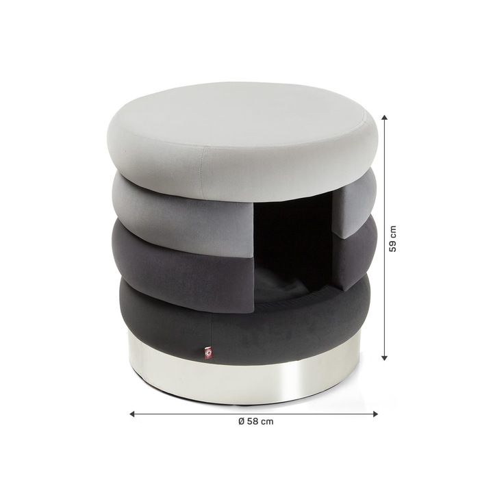 Легло за кучета и котки CanadianCat, Choupette, велур, сиво, 58x58x59см