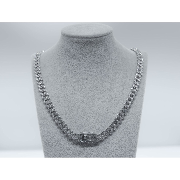 Ezüst kubai nyaklánc rozsdamentes acélból, cirkónium kövekkel 50cm