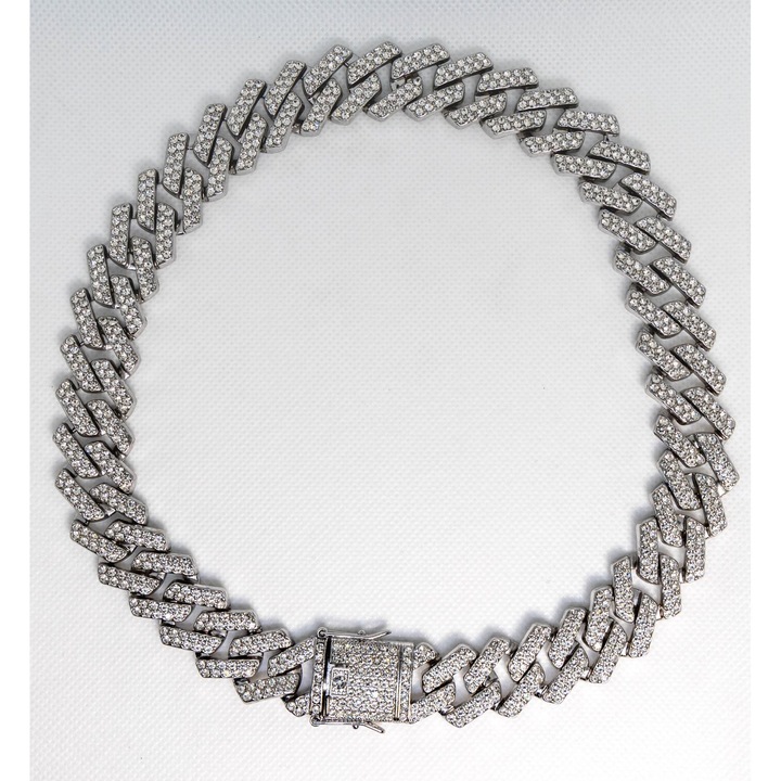 Ezüst kubai nyaklánc rozsdamentes acélból, cirkónium kövekkel 40cm