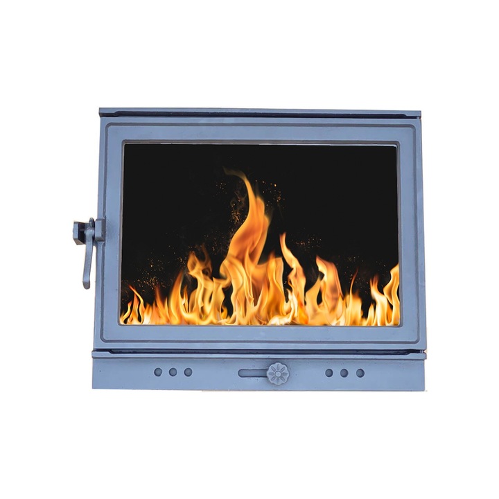 Usa din fonta CAMIN, cu sticla si reglare putere flacara, 575x495 mm