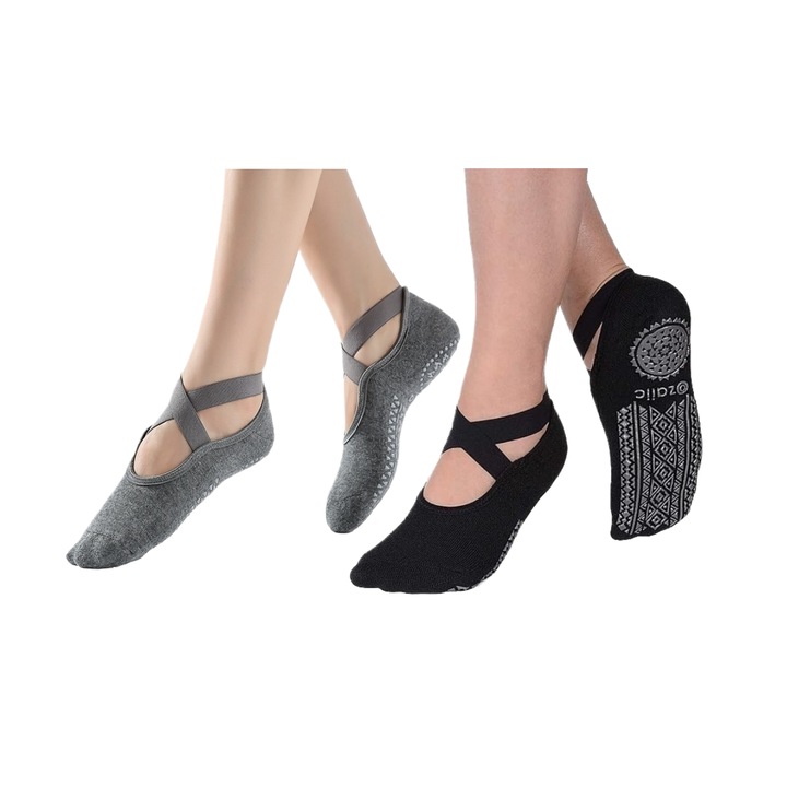 Csuszasgatlo joga zokni szett, fitneszhez, jogahoz, baletthez, tanchoz, 34677, Fekete-Lila/Antik szürke, 35-42