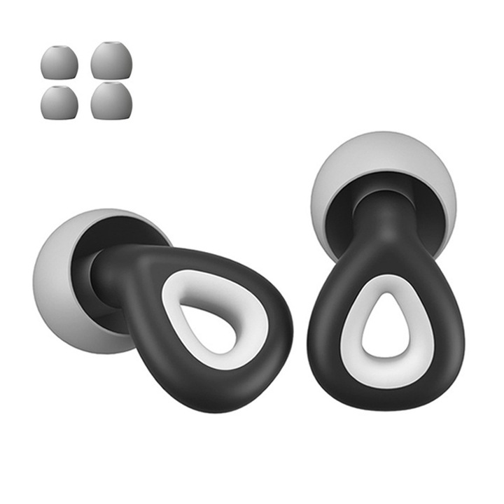 Dopuri de urechi pentru anularea zgomotului, NAXSIR, reutilizabile, ergonomice, Include capace S/M/L, silicon, negru