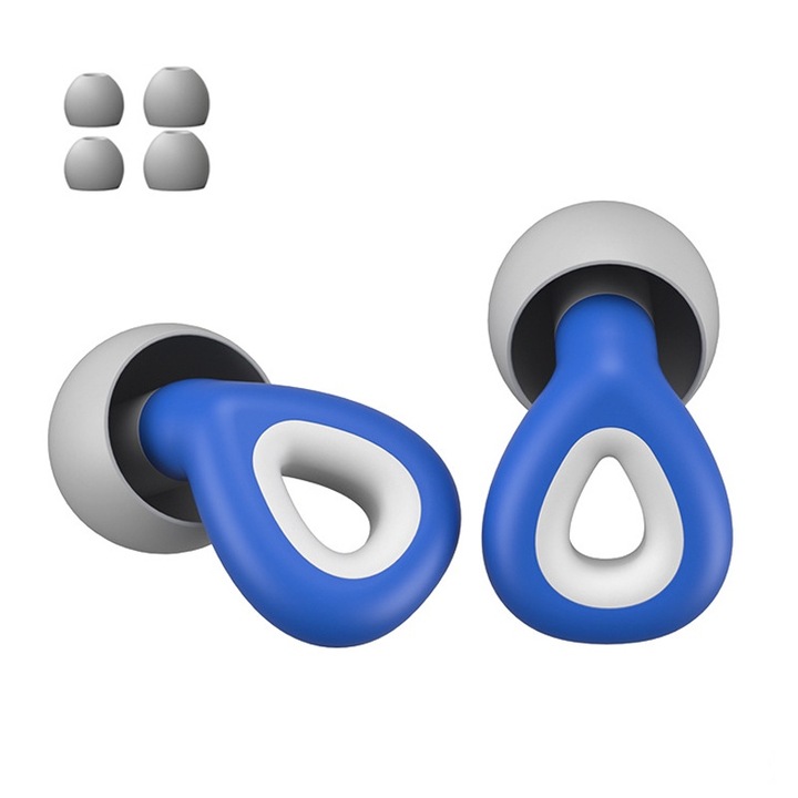 Dopuri de urechi pentru anularea zgomotului, NAXSIR, reutilizabile, ergonomice, Include capace S/M/L, silicon, albastru