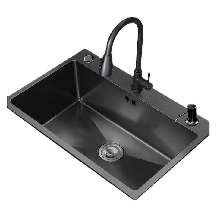 Chiuveta multifunctionala din otel inoxidabil cu accesorii incluse, culoare negru metalizat, dimensiune 75X45X20cm