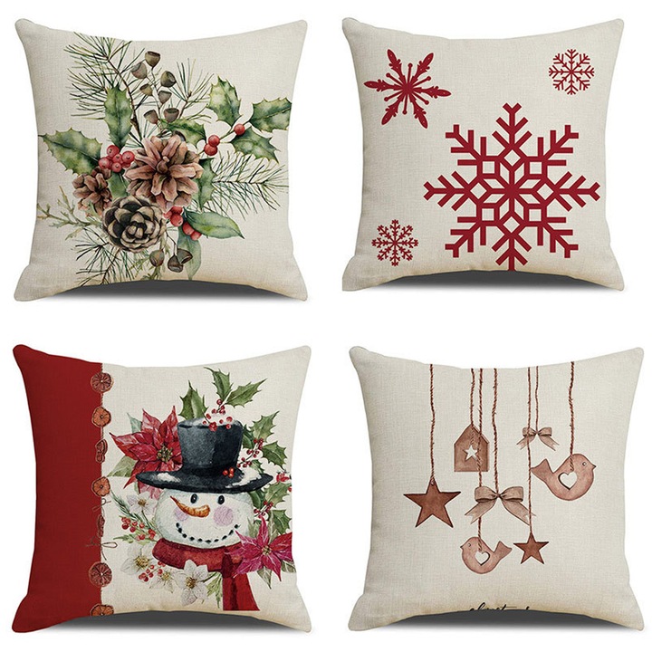 4 db dekoratív párnahuzat készlet, QttvbTna, karácsonyi modell, pamut, 45 x 45 cm, többszínű