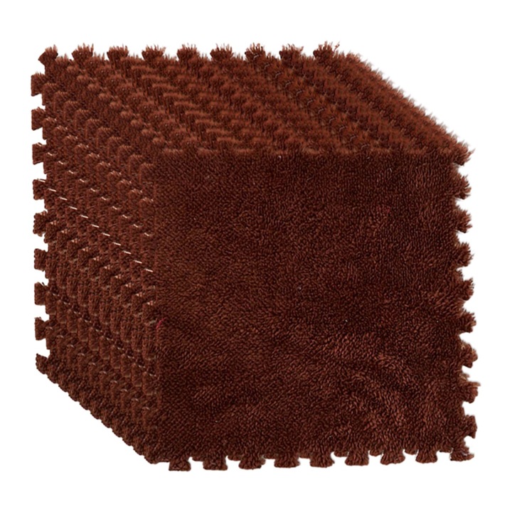 Covor copii tip puzzle, spuma EVA, maro, 30x30x1cm, 12 piese