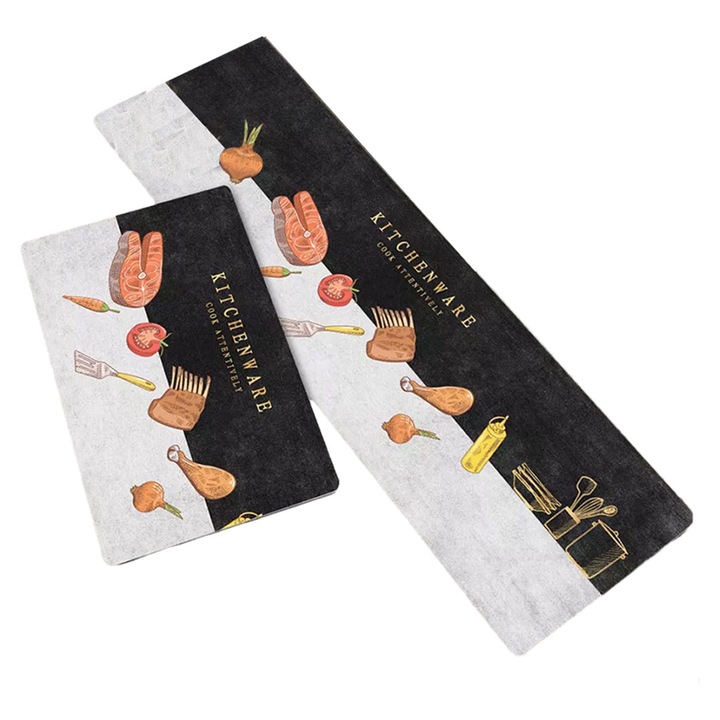 Комплект 2 кухненски килима, неплъзгащи се, полиестер, стил 3, 40x60cm + 40x120cm