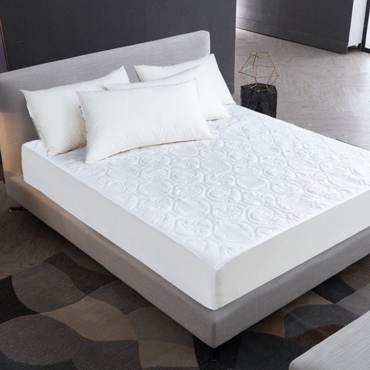 Cearceaf de saltea impermeabil, matlasat, bumbac, alb