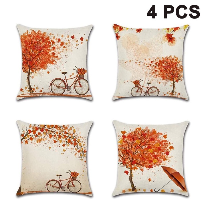 Set perne decorative QttvbTna, tema toamna, fermoar invizibil, lavabile, multicolor, 45x45cm